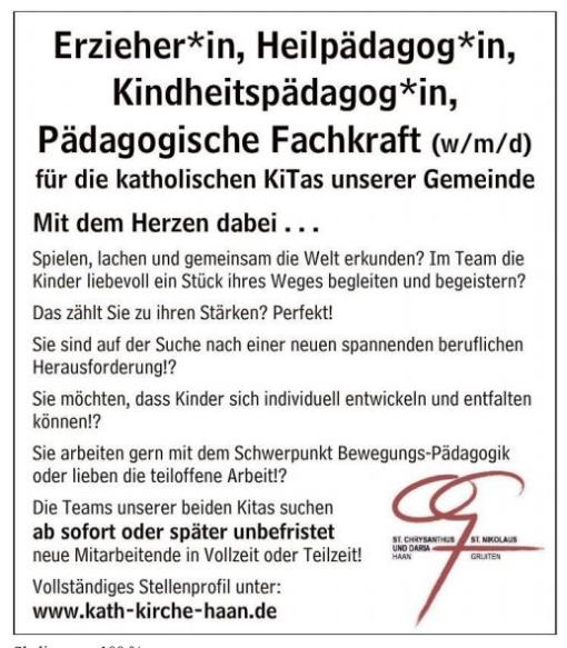 Stellenanzeige Erzieher/in