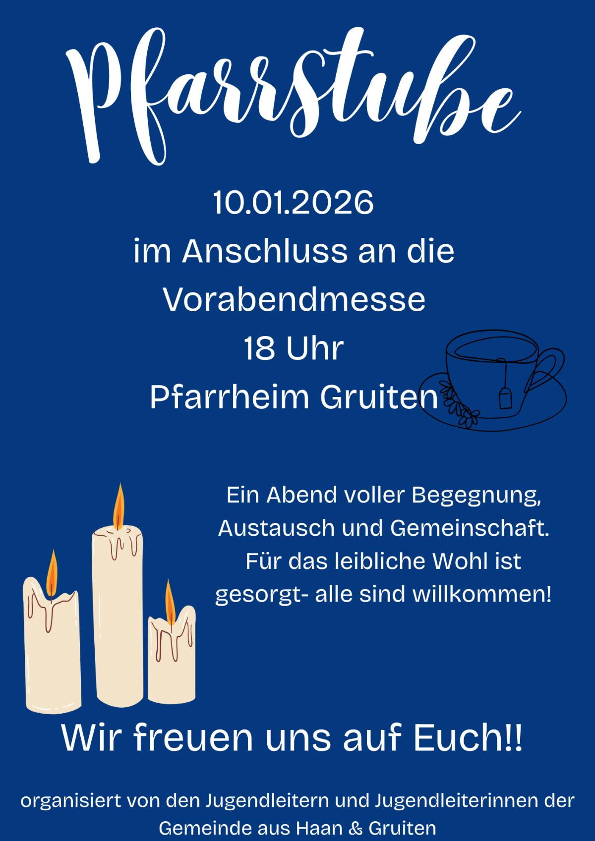 Pfarrstube im Pfarrheim Gruiten nach Vorabendmesse