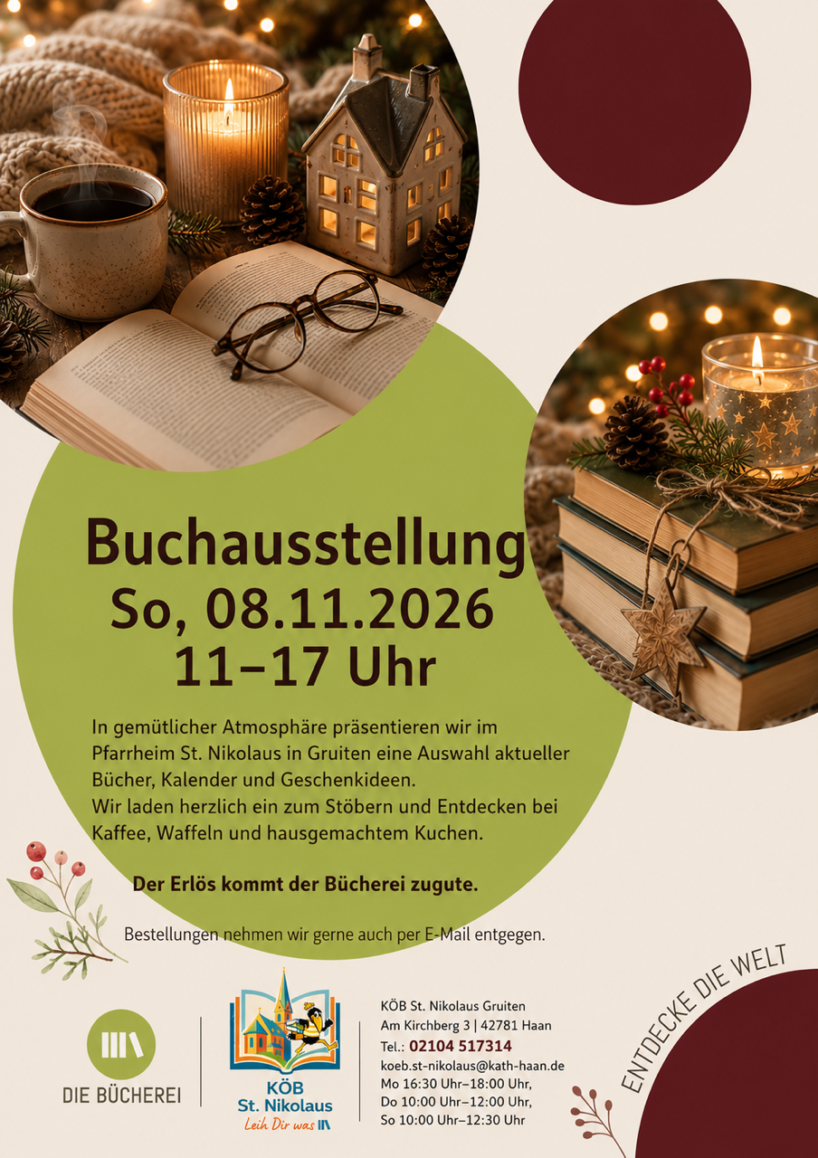 Buchausstellung am 8. November im Pfarrheim Gruiten