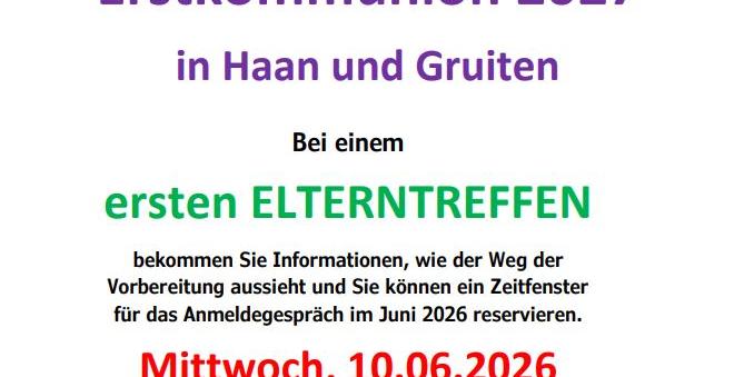Zur Vorbereitung auf die  Erstkommunion 2027  in Haan und Gruiten