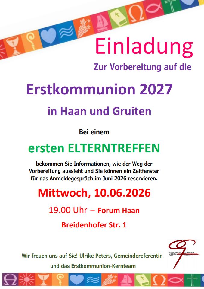 Zur Vorbereitung auf die  Erstkommunion 2027  in Haan und Gruiten