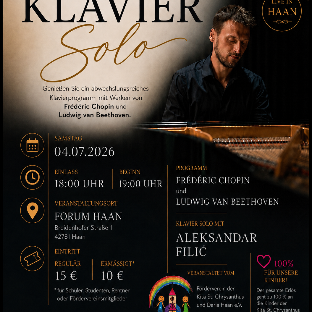 Benefizkonzert mit Werken von Ludwig van Beethoven und Frédéric Chopin